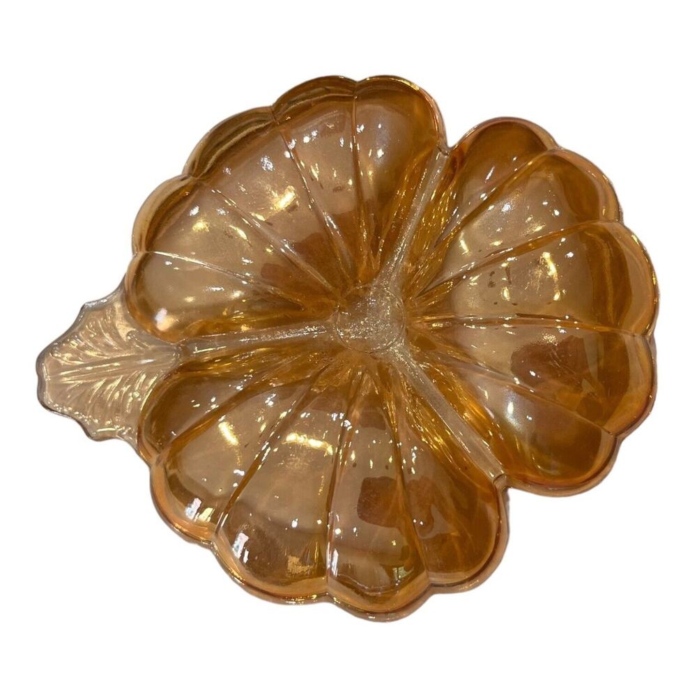Marigold Posey Iridescent Carnival Depression Glass 3 Leaf Clover Candy Dish EUC